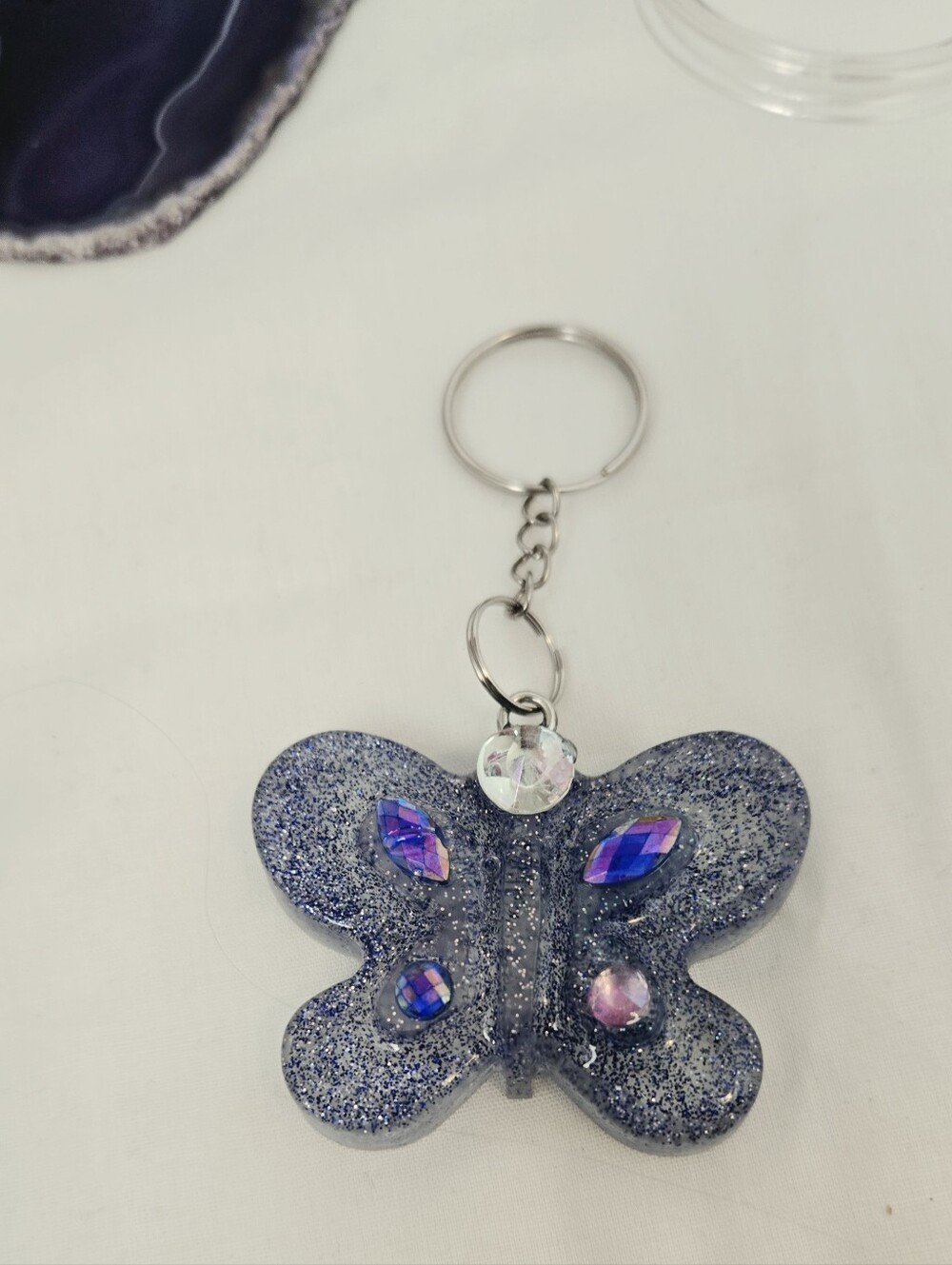 Butterfly Glitter Keychain - Silver/Blue Accent